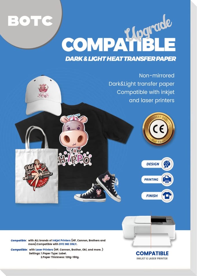 BOTC Transferpapier voor textiel - 5+5 vellen - donkere kleding + lichte kleding - Inkjet printers