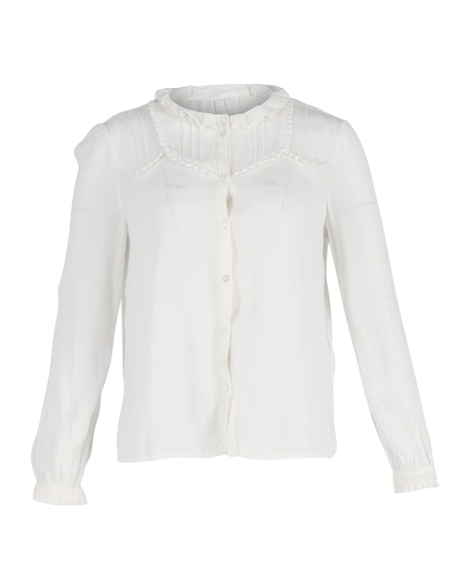 Maje blouse met ruches en knoopjes in witte katoen