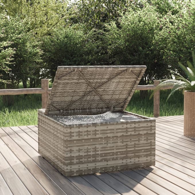 vidaXL - Voetensteun - met - kussen - 55x55x30 - cm - poly - rattan - grijs