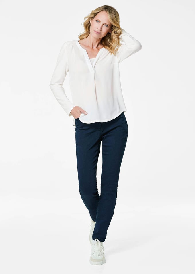 Blouseshirt met chiffon inzet - gebroken wit - Gr. 40 van Goldner Fashion