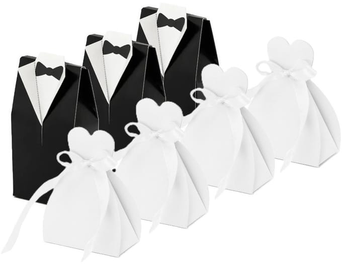 Cadeaudoosjes Bruidegom/bruid - Bruiloft bedankje - 60x stuks - zwart/wit - 7 x 9 cm