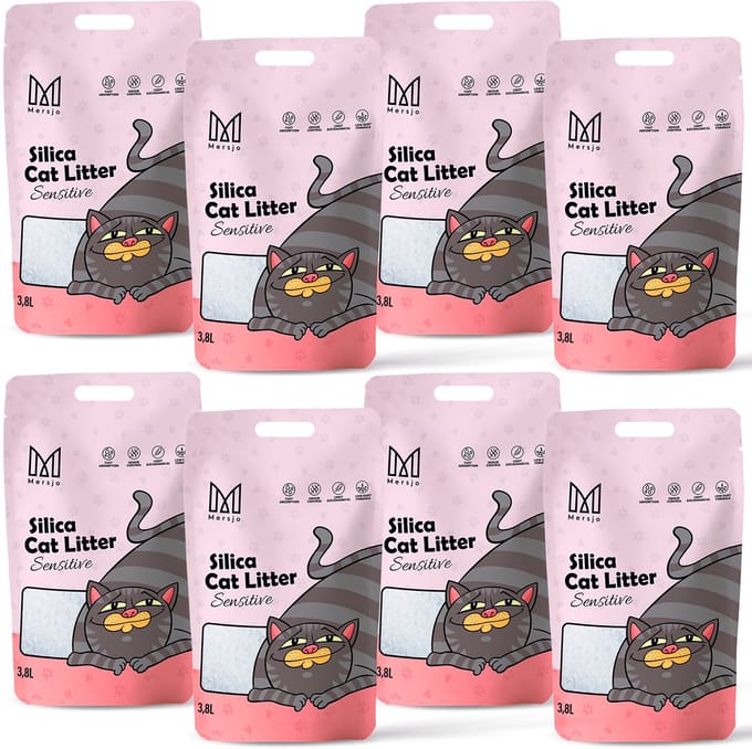 Mersjo Sensitive - Silicaat Kattenbakvulling - 8x3,8L - Biologisch Afbreekbaar - Antiallergisch