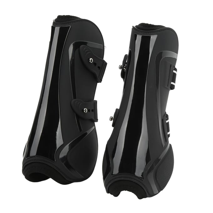 Paardenbeenbeschermers PU Schaal Elastisch Neopreen Veilige Paardenbeenbeschermer voor Pezen Bloedvaten Zwart Medium black