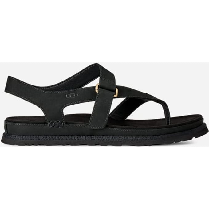 UGG® GoldenGaze Toe Post Sandal in Black, Size 4, Leather/Polyester