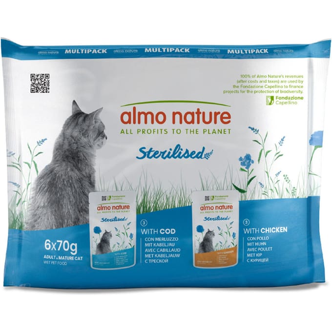 12x70g Sterilised Kip & Kabeljauw Almo Nature Holistic Kattenvoer