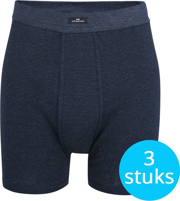 Gotzburg heren boxer lang met gulp (1-pack) - middenblauw gestreept