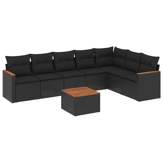 vidaXL - 8-delige - Loungeset - met - kussens - poly - rattan - zwart