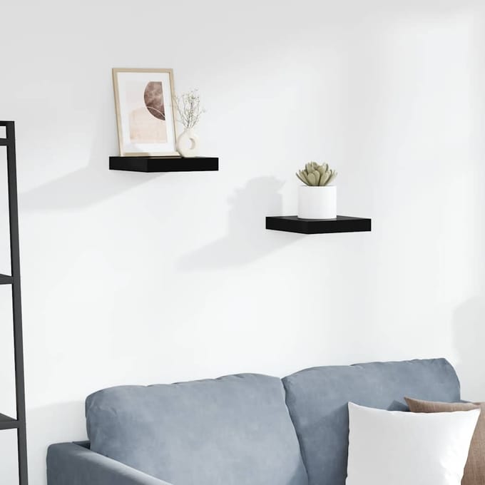 vidaXL - Wandschappen - zwevend - 2 - st - 23x23,5x3,8 - cm - MDF - hoogglans - zwart