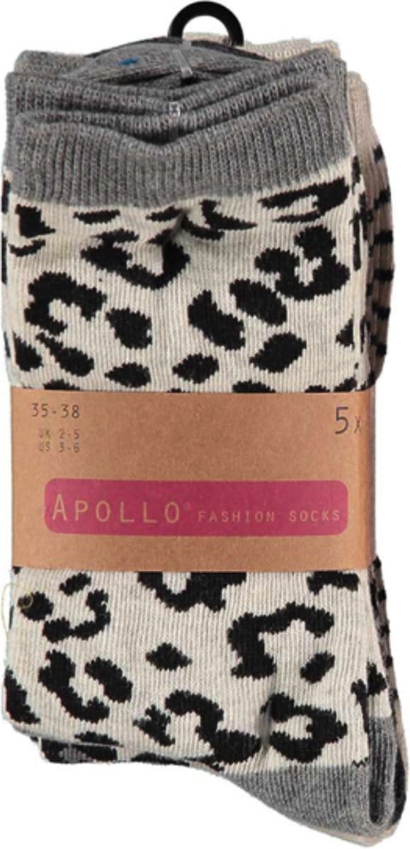 Apollo - Sokken - Panterprint - Grijs - Set van 5 paar - Maat 27/30