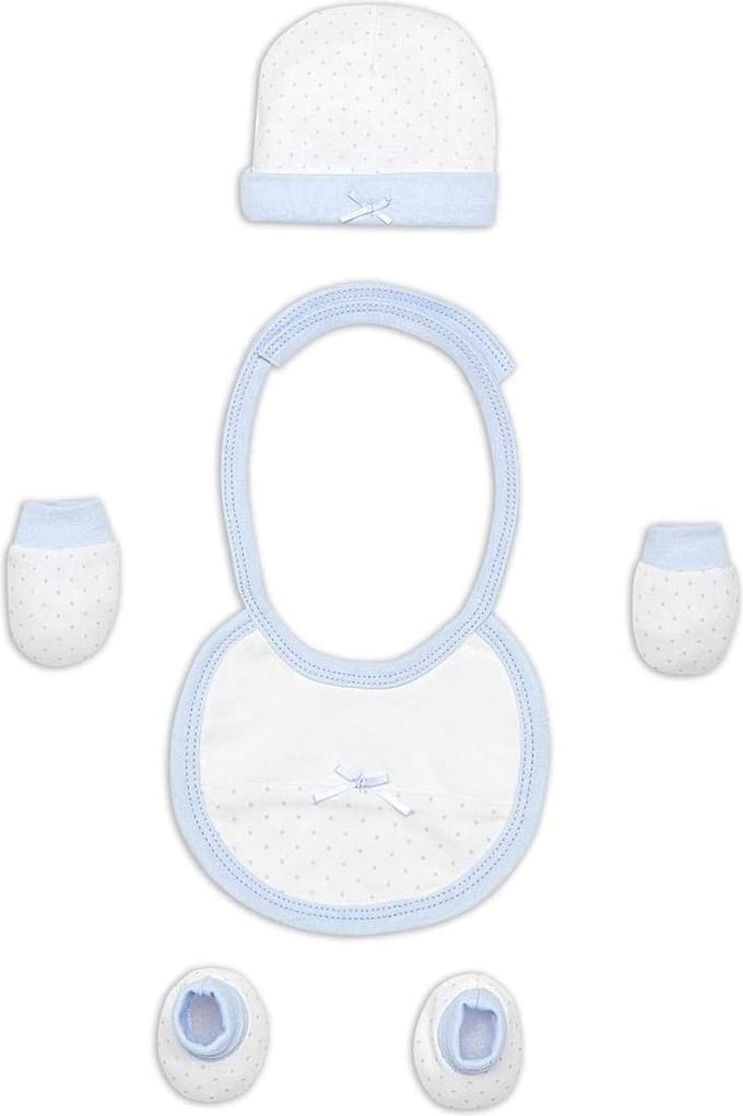 Interbaby Babyaccessoires Newborn Katoen Wit/blauw 4-delig