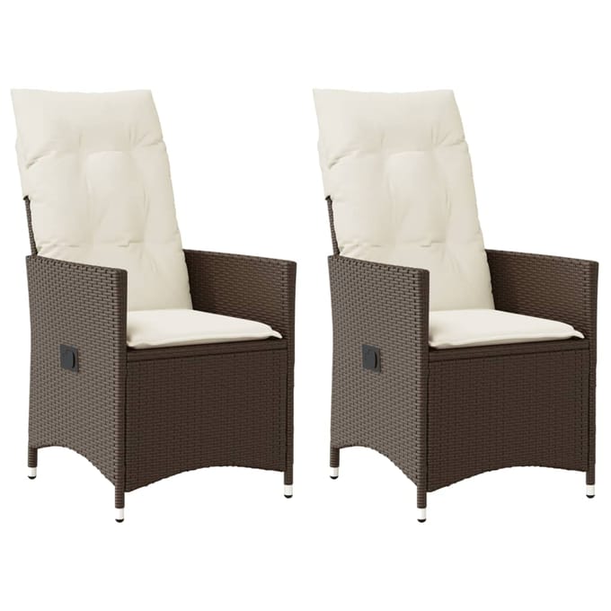 vidaXL - Tuinstoelen - 2 - st - verstelbaar - met - kussens - poly - rattan - bruin