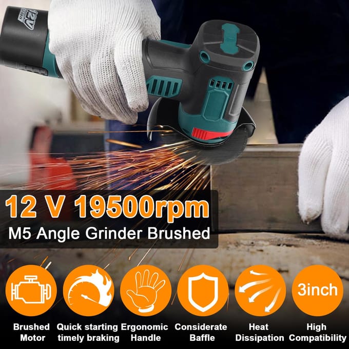 Outil de meulage électrique de 3 pouces, moteur à brosse, rectifieuse d'angle multifonctionnelle, portable au lithium 1pcs battery US Plug multicolore