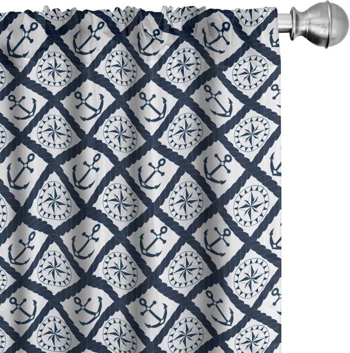 ABAKUHAUS Marine Voorhangen – Ankerwindroos – 2x75x225 Indigo Wit