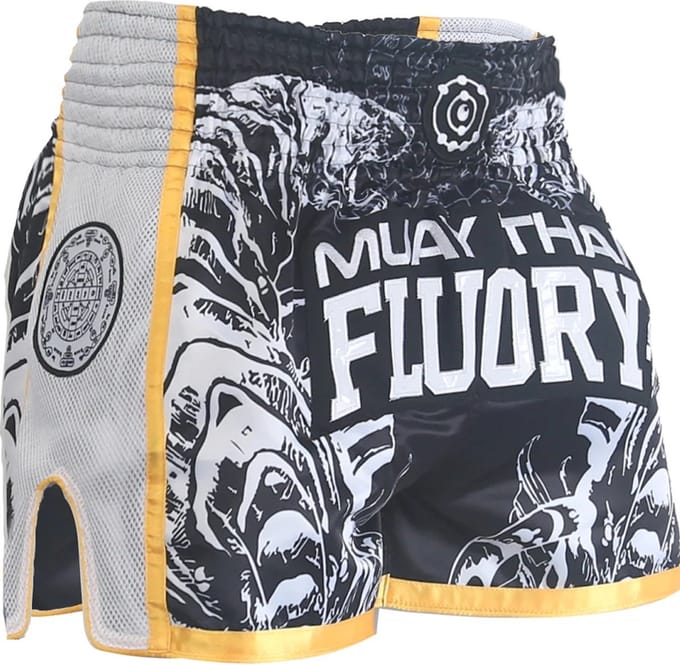 Fluory Sak Yant Tiger Muay Thai Kickboks Broek Zwart Goud MTSF66 - S