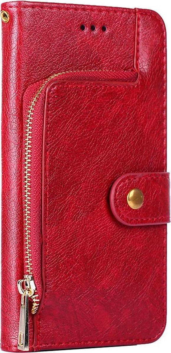 Hoesje geschikt voor iPhone 8 - Bookcase - Koord - Pasjeshouder - Portemonnee - Rits - Kunstleer - Rood