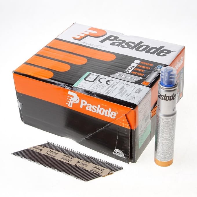 Paslode 34° Papier Gebonden Stripnagels IM90 | Blank | Glad | 2.8x75mm | +2x Gas VE=2500 - 142017