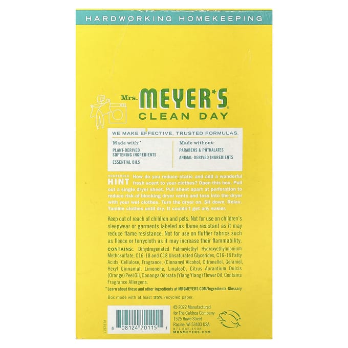 Mme. Feuilles assouplissantes Meyers Clean Day, Chèvrefeuille, 80 Feuilles yellow