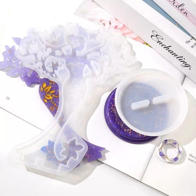 Ensemble de moules en résine époxy cristal, bricolage, support de bijoux, présentoir de bijoux, miroir, Table pivotante, moule en Silicone white