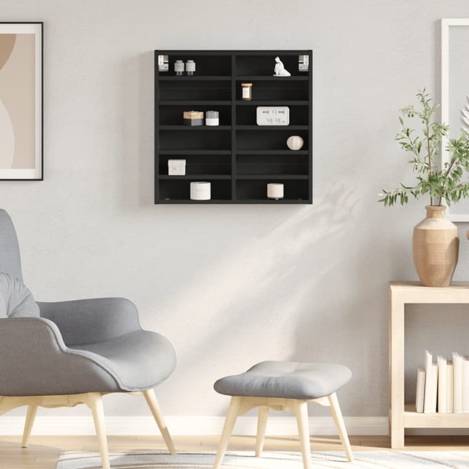 vidaXL - Vitrinekast - 60x8,5x58 - cm - bewerkt - hout - zwart