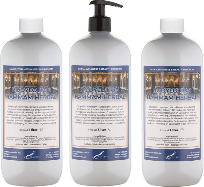 Bodylotion Hammam Herbal 1 Liter - met gratis pomp - set van 3 stuks