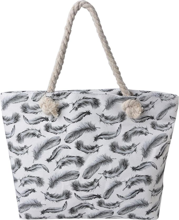 Juleeze | Strandtas 43*33 cm | Grijs | Polyester | Rechthoekig | Veren | JZBG0195