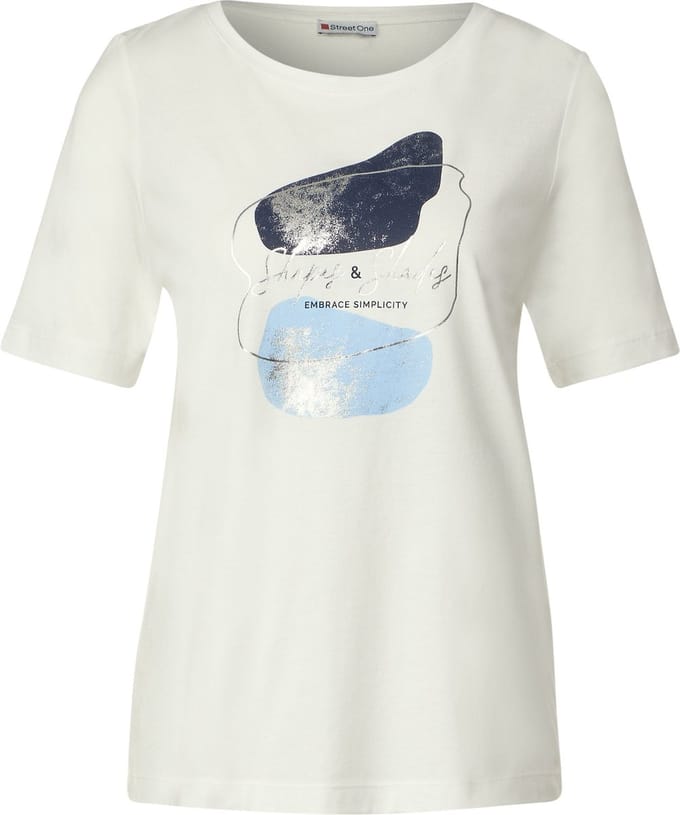 Street One foil part print - Dames T-shirt - off white - Maat 42