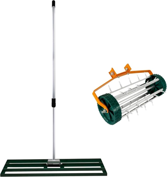 Professionele 2-in-1 Gazonbeluchter en Vlakker Set met Uitschuifbare Steel