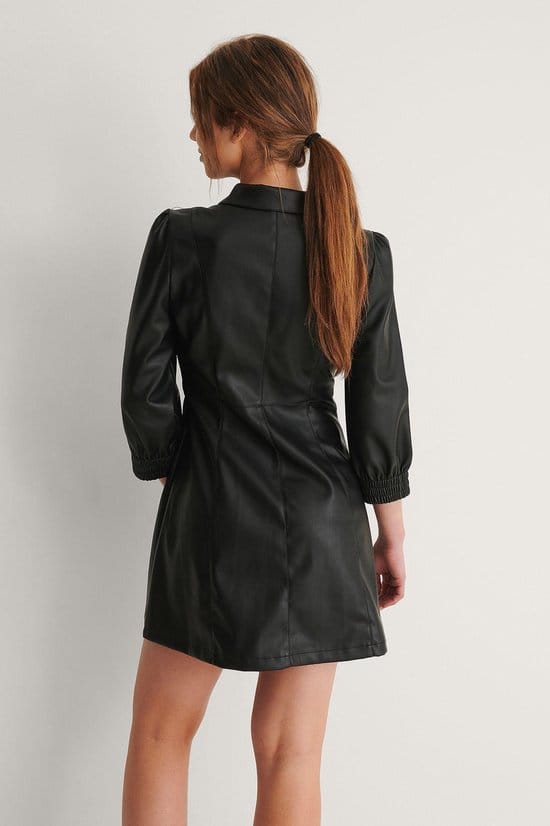na-kd - Maat EU 34 - PU mini-jurk met pofmouwen