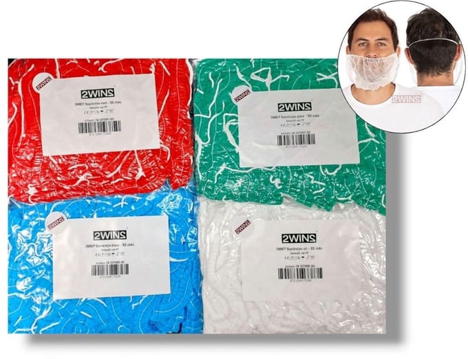 2WINS® Wegwerp Baardnetjes - Baardmaskers - wit - 100 stuks (B)