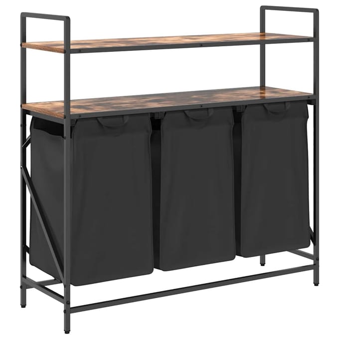 vidaXL - Wasmand - 3 - vakken - met - planken - gerookt - eikenkleurig