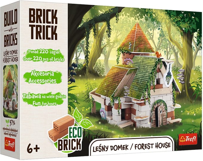 Brick Trick bouwset boshuis keramisch en hout 220 stuks.