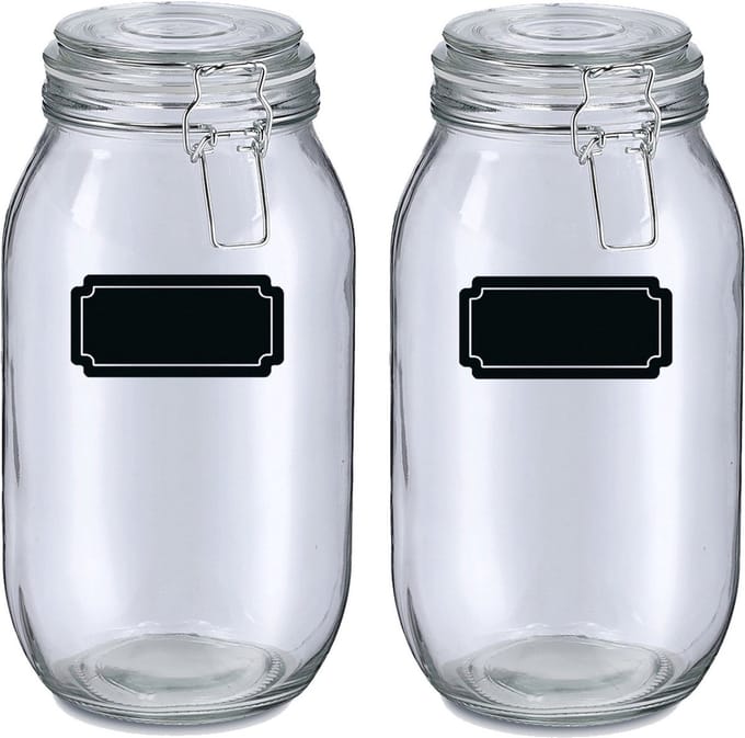 Weckpotten/inmaakpotten - 4x - 2L - glas - met beugelsluiting - incl. etiketten
