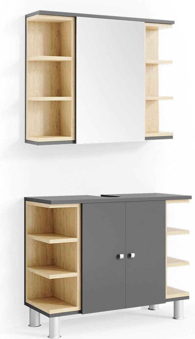 Vicco Badkamermeubel set Aquis, Antraciet, 2-delig
