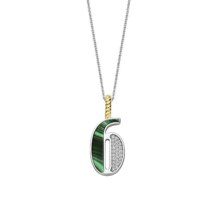 TI SENTO Dames Hanger - 925 zilver - Cijfer 6 - Malachiet - 6841MA_6