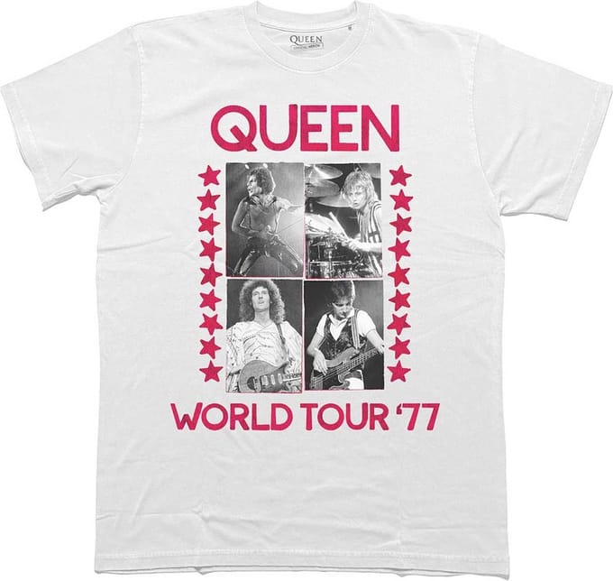 Queen - World Tour 77 Heren T-shirt - M - Wit