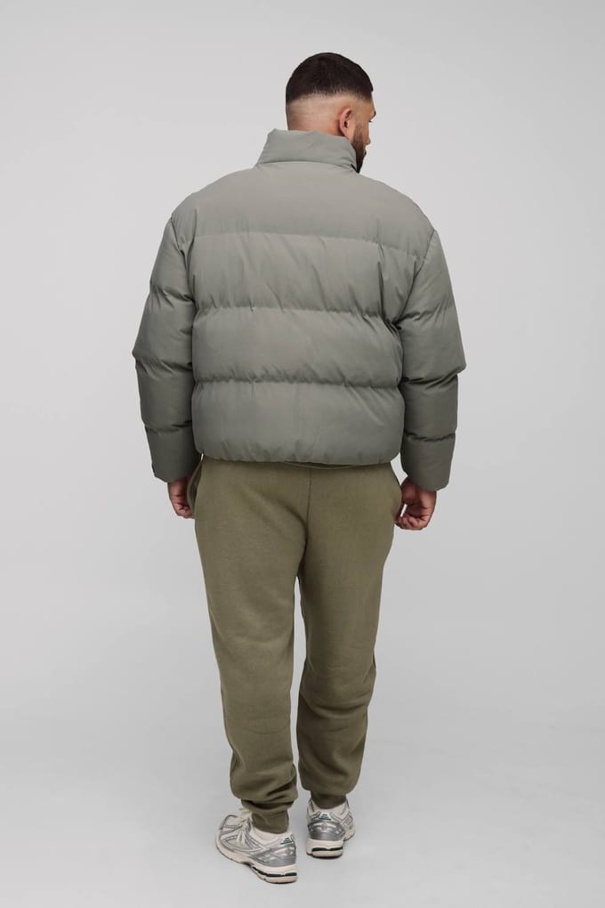 Plus Men's Boxy Fit Funnel Neck Pufferjas | Grey | Size 3XL
