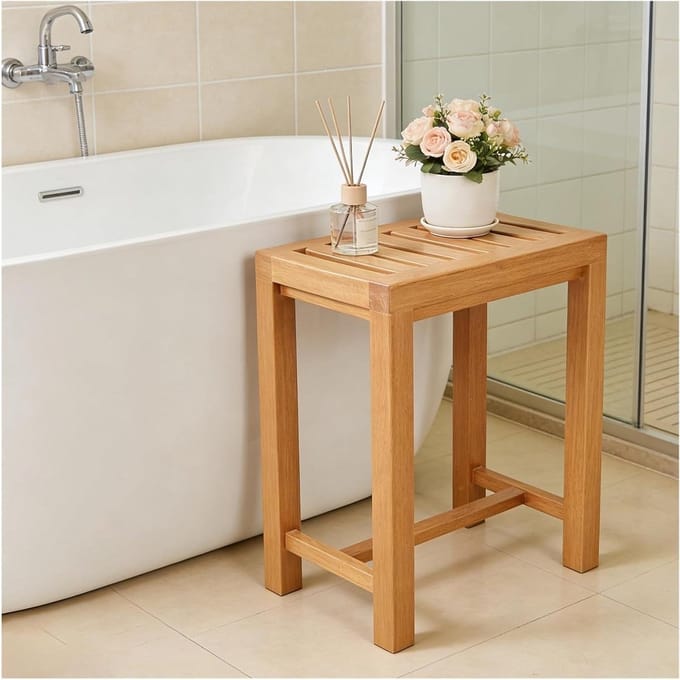 Douchestoel - Badkruk Zithulp - Veilig Douchen - Massief Eikenhout - 42 cm x 28 cm x 43 cm