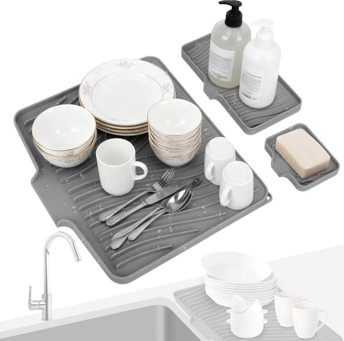Dailygoods- Afdruipmat set van 3 - Hittebestendig siliconen - Multifunctionele afdruipmat - Afvoerlip - Drogen van servies - Keukenaccessoire - Druipmat