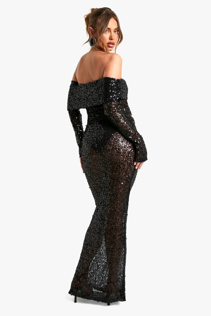 boohoo Dames Sequin Beaded Lace Maxi Skirt | Zwart | Maat: 36