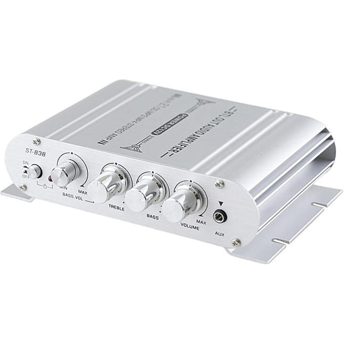 Mini Digitale Hi-Fi Eindversterker 2.1CH Subwoofer Stereo Audio Speler Auto Motorfiets Thuis Stroom zilver