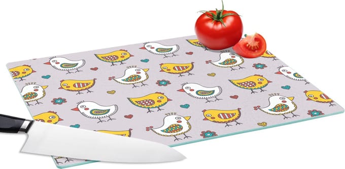 Glazen Snijplank - 39x28 - Patroon - Vogel - Kip - Snijplanken Glas