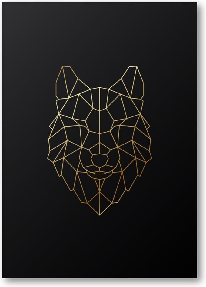 Minimalist Wolf - Goud - A2 Poster Staand - 42x59cm - Dieren