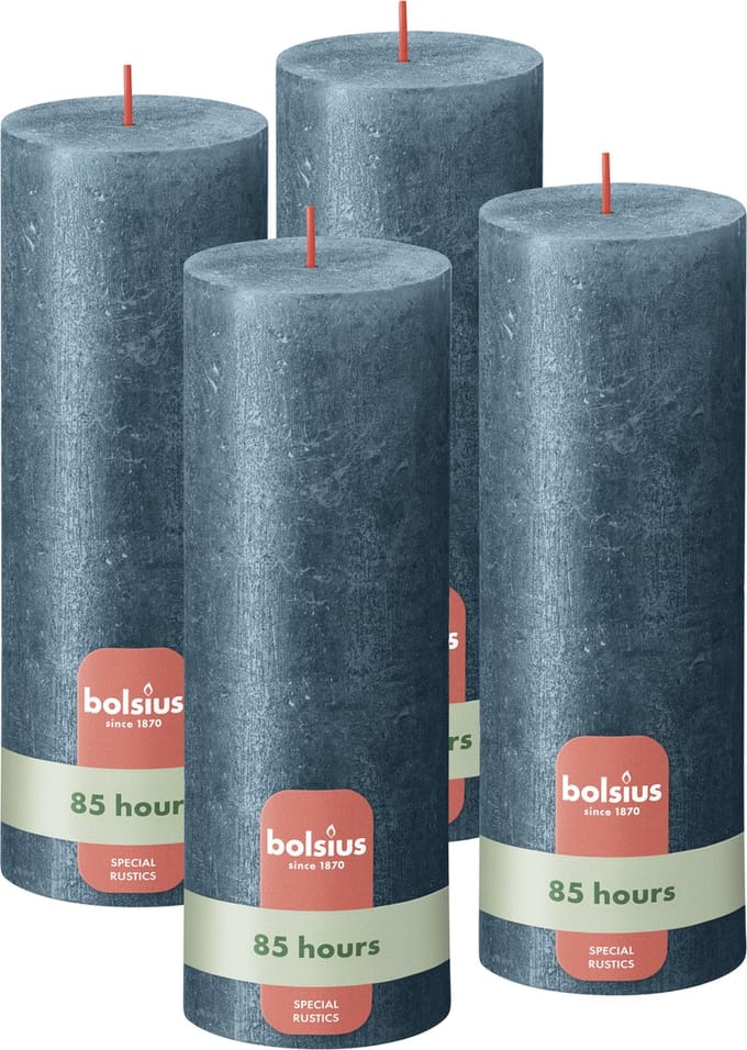 Bolsius - Rustieke kaars Shimmer - 4 Stuks - Metallic Blauw – 19cm - 85 branduren