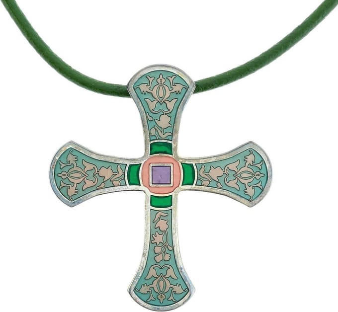 Behave - Emaille kruis ketting dames - Boho stijl - Groen pastel