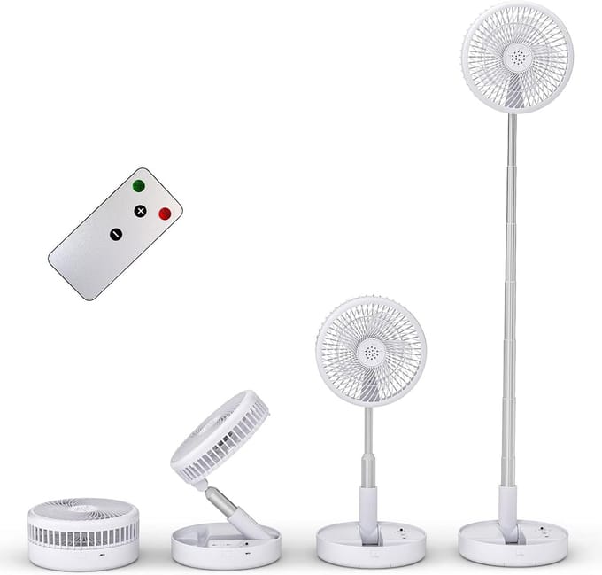 Opvouwbare Tafelventilator USB-C oplaadbaar – Draadloze Ventilator met Afstandsbediening, Stil, 4 Snelheden, 7200mAh Wit
