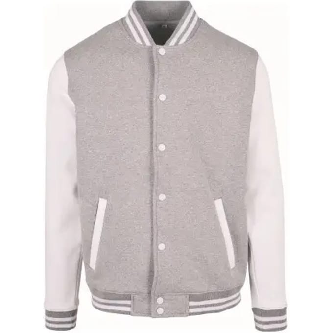 Build your Brand Basic College Jacket BYBB004 - HEATHER GREY/WHITE - S