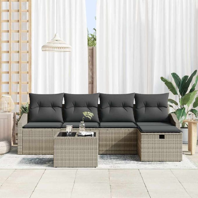 vidaXL - Bankstel - 6 - st - poly - rattan