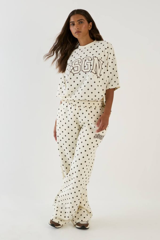 Dames Dsgn Studio Polkadot Rechte Pijp Joggingbroek | Ecru | Maat: Medium