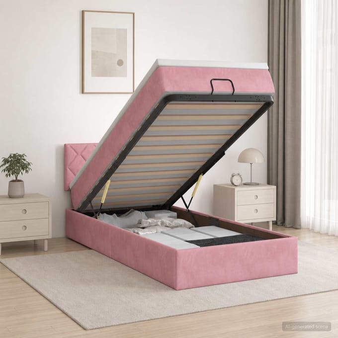 vidaXL - Ottoman - bed - met - matras - met - hoofdeinde - Roze - 90 - x - 190 - cm - Fluweel