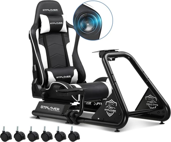 GTPLAYER - Simulator Cockpit - Met Luidsprekers en Stuurwiel Steun - Wit